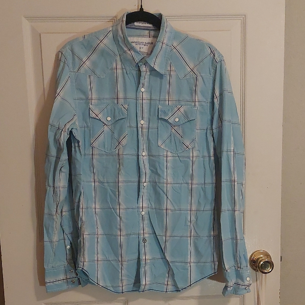 American Eagle Outfitters Blue Casual Button Down Shirt